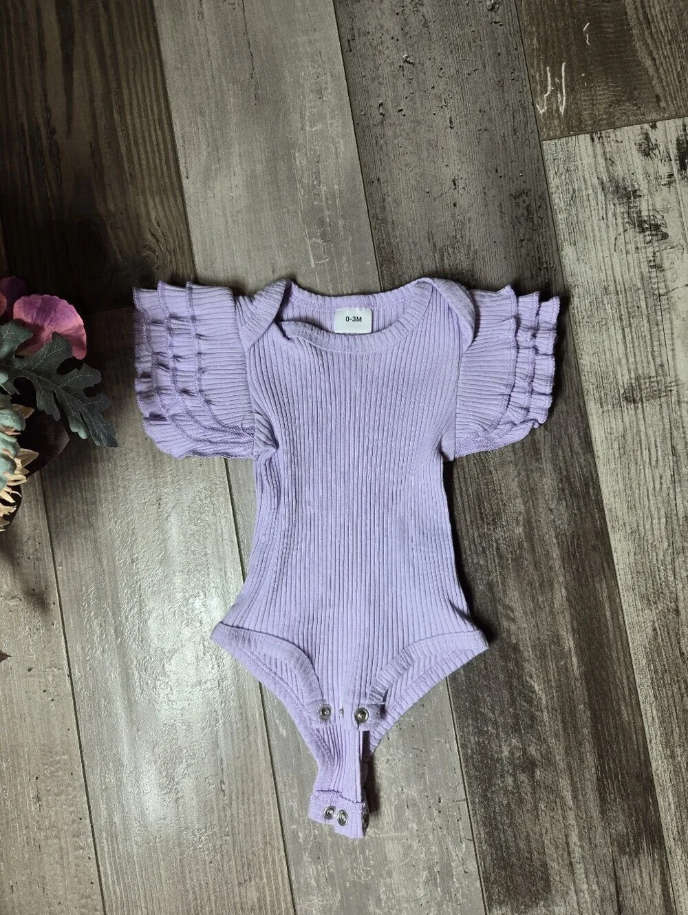 Baby Lavender Ruffled Sleeve One-Piece Bodysuit Size 0-3M NWOT